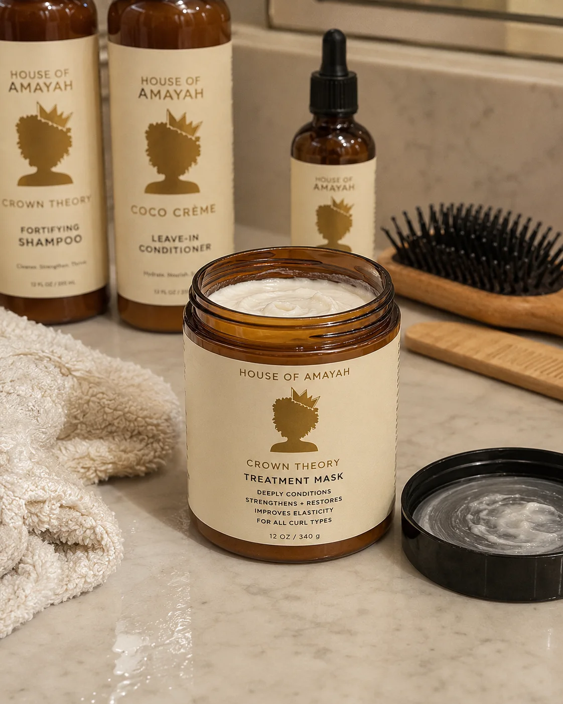 Crown Theory Treatment Mask in a hair care ritual